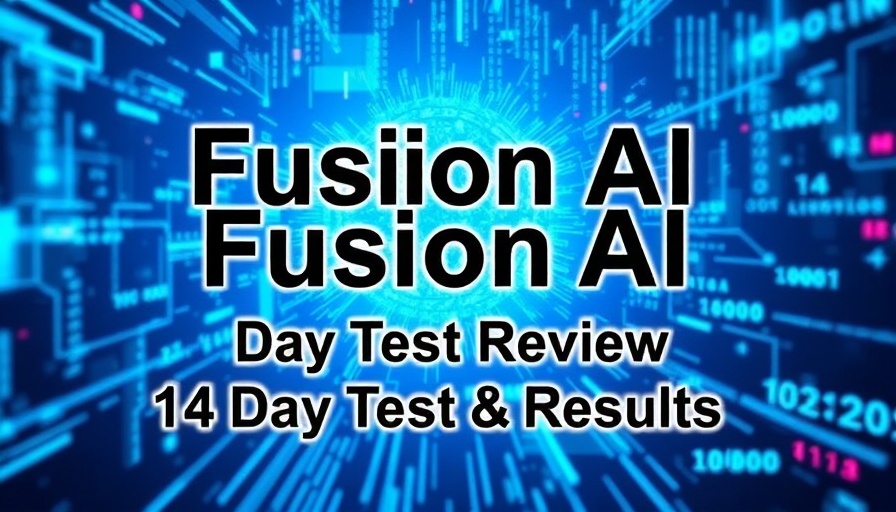 Fusion AI Review text on futuristic digital background.