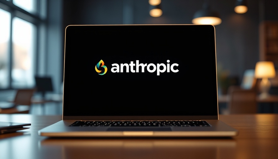 Anthropic logo on laptop screen with soft backlight glow.