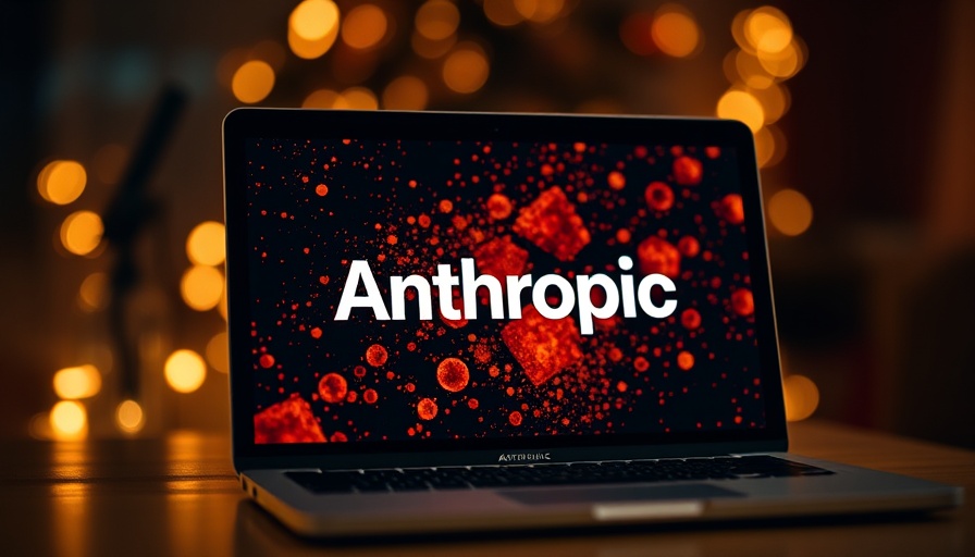Anthropic AI logo displayed on a laptop screen, glowing softly.