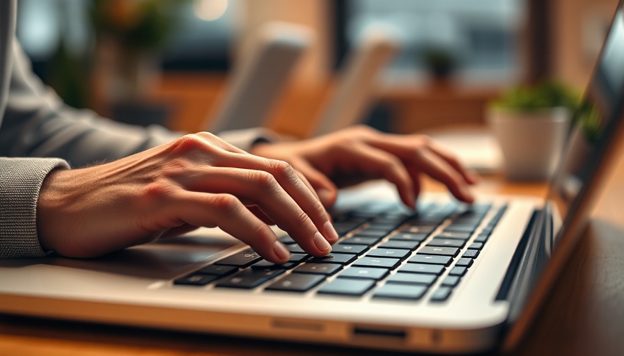 Hands typing on laptop in soft office lighting for deep reasoning AI.