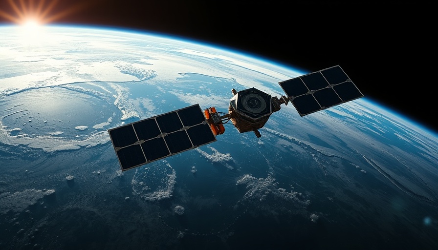 Satellite orbiting Earth reflecting sunlight, claude ai space technology.