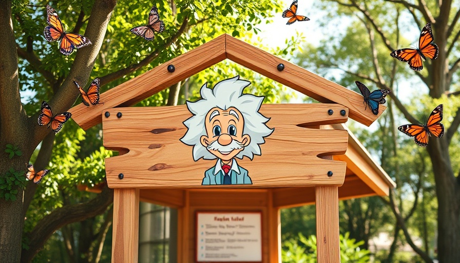 Cartoon Einstein sign on booth showcasing agentic AI theme.