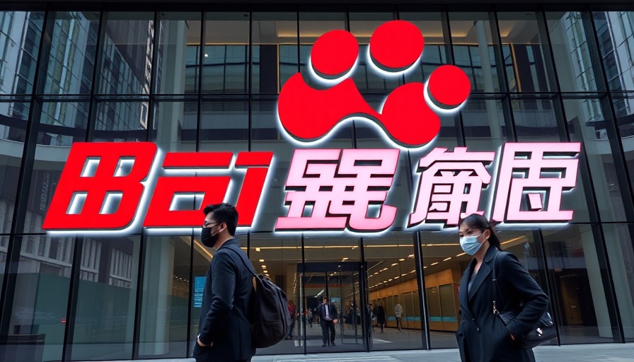 Baidu AI models office facade with individuals walking by