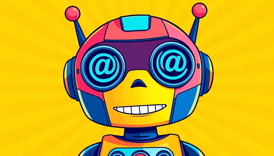 Cartoon robot with copyright eyes on yellow background representing AI copyright limits.