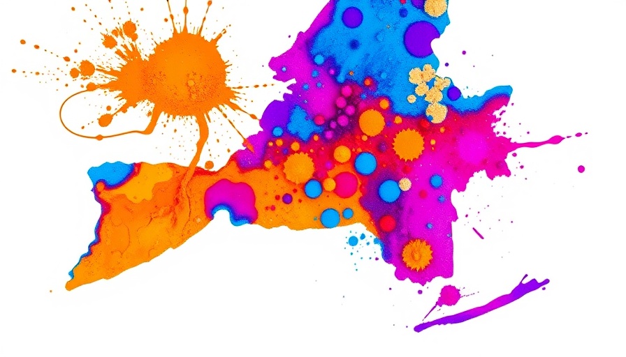 Vibrant abstract map of New York in bright colors.
