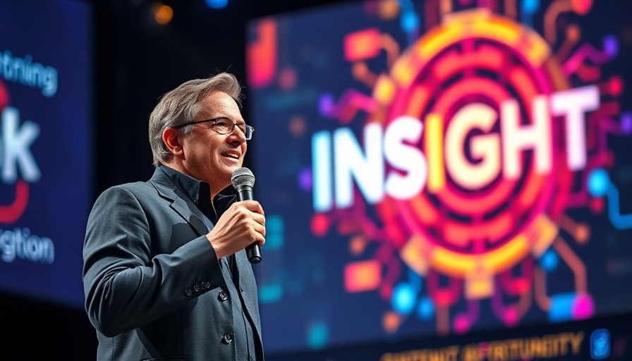 Engaged speaker at AI event with insight display, deep reasoning AI.