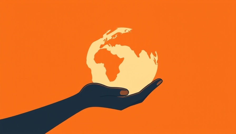Simplistic illustration of a globe held by a hand, warm tones.