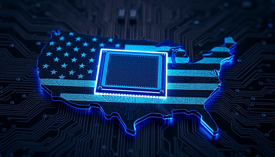 US AI leadership strategies represented by a chip with US flag on a circuit board.