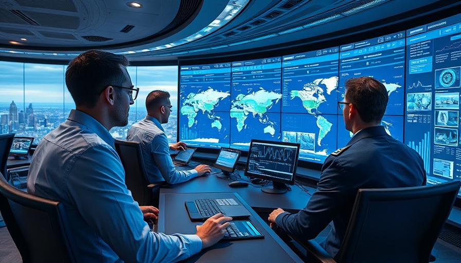 Expert professionals in control room analyzing global data, agentic AI theme.