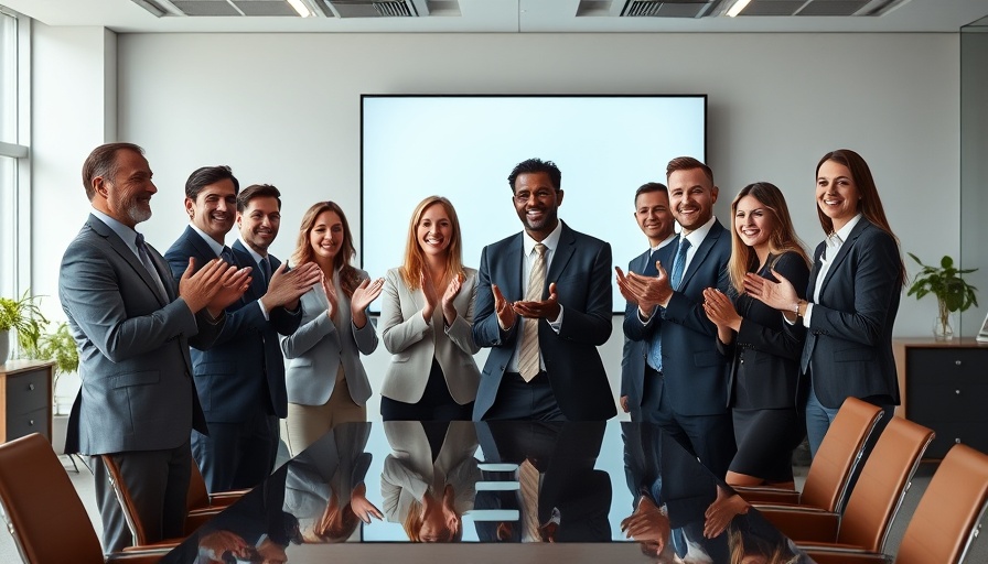 Diverse business team applauding in a conference room.