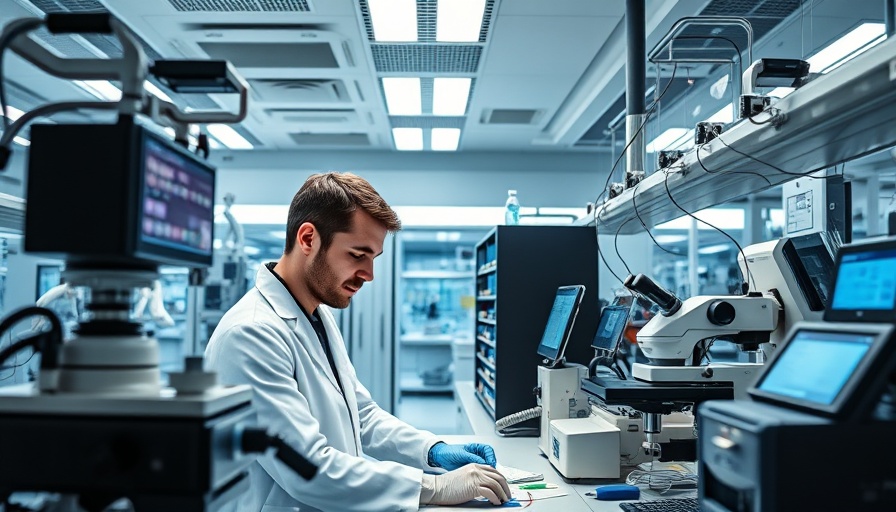 Modern AI lab setting showcasing high-tech equipment and a researcher, reflecting AI technology demands.
