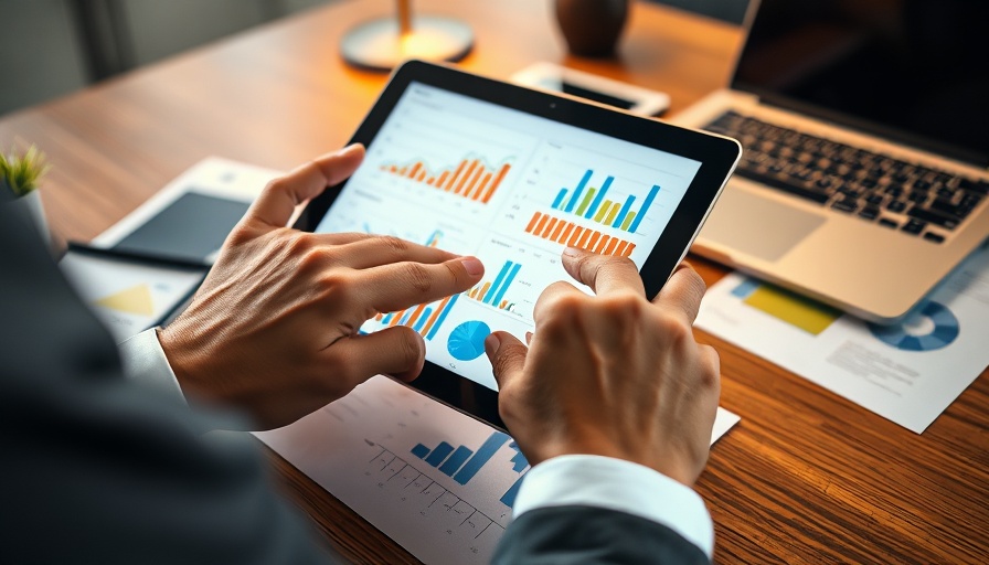Agentic AI concept with digital business analytics on a tablet.