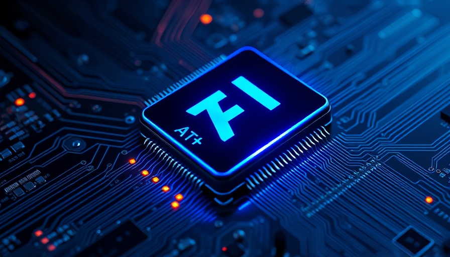 Advanced AI technology chip on circuit board, AI investments concept.