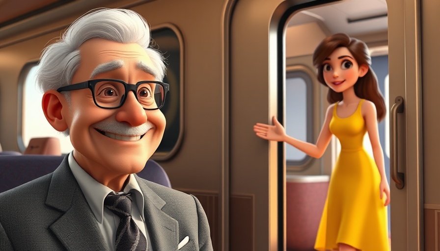 AI-generated animation scene beside smiling elderly man.