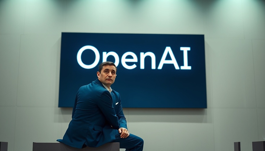 Solemn man in blue suit sitting on panel with OpenAI logo, Sam Altman Firing Drama