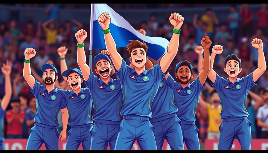 Grok 3 cheerful cricket team cartoon celebrating victory.