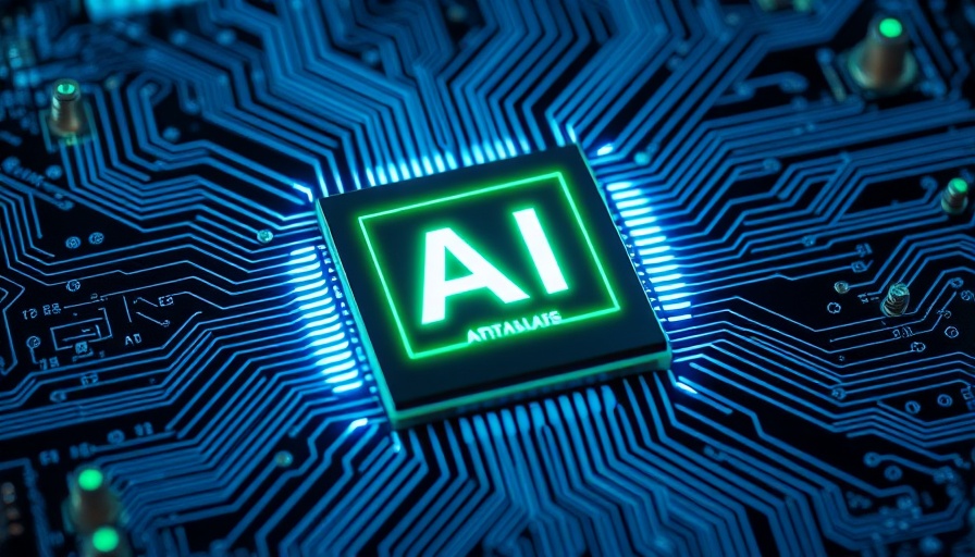 Glowing AI chip on motherboard illustrating technology.