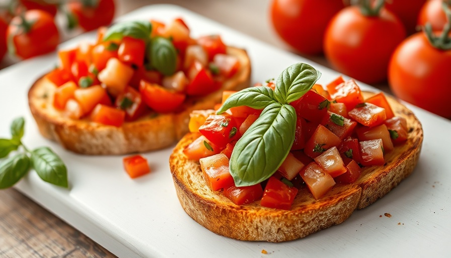 Classic bruschetta with tomatoes and basil on toast