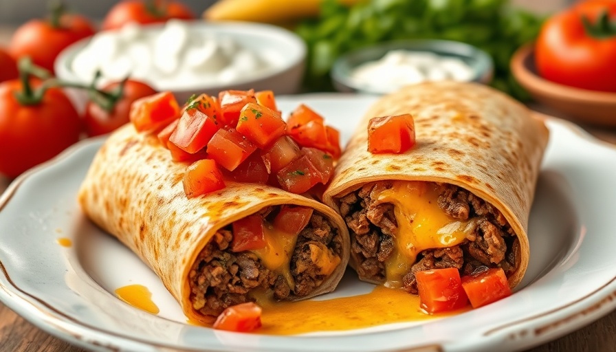 Delicious homemade beef burritos with fresh salsa topping