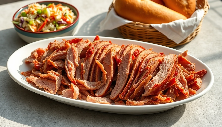 Sweet and Savory Pulled Ham Recipe on a platter with coleslaw.
