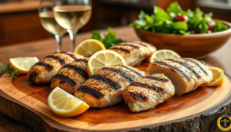 Juicy chicken breasts seasoned and served with lemons.