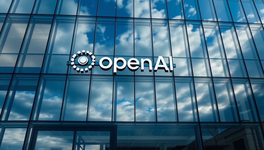 OpenAI logo on colorful glass building facade reflecting sky, AI news.