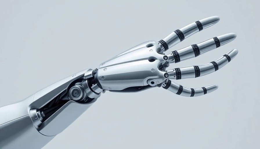 Robotic hand representing AI job disruption against a grey background.