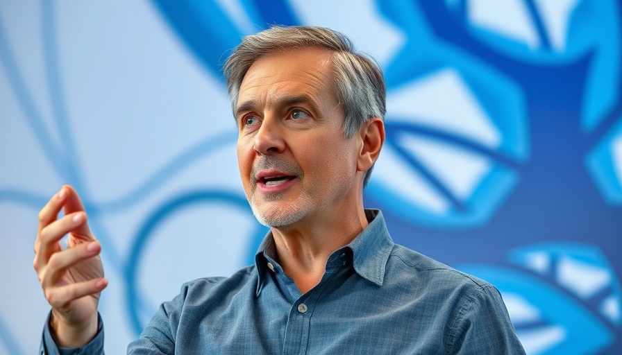 Middle-aged man evaluating AI use during a presentation.