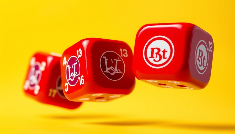 Vibrant red dice with logos against yellow background, OpenAI shares.