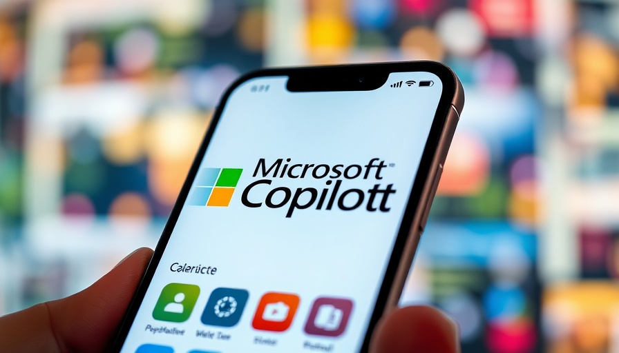 Microsoft Copilot logo on smartphone, tech background.