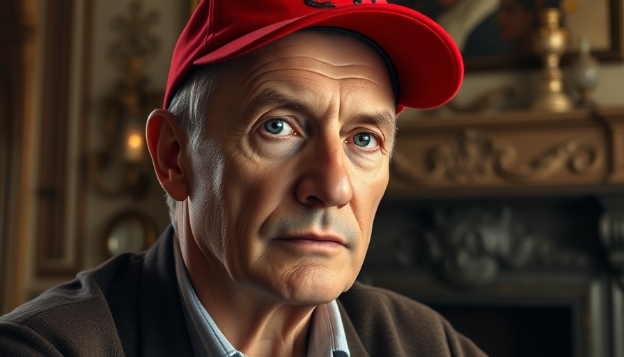Thoughtful man in red cap, highlighting AI news theme, introspective look.