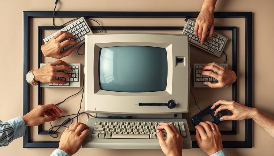 Agentic AI concept with vintage computer and multiple keyboards.
