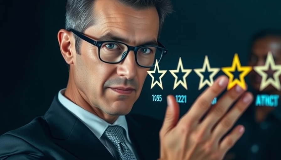 Business professional using technology with digital rating stars, agentic AI.