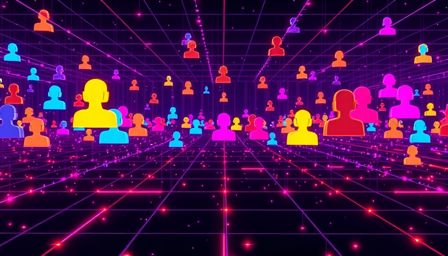 Digital avatars in a vibrant AI network grid.