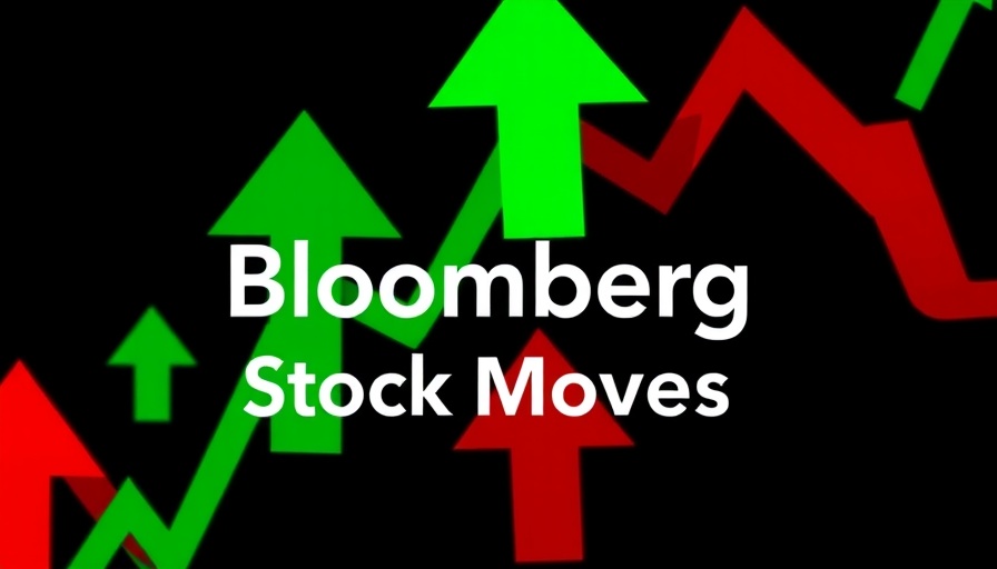 Digital graphic of stock trends with arrows and stock analysis text.