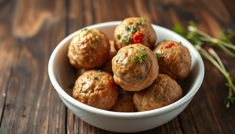 Easy Baked Turkey Meatballs garnished with herbs in a bowl.