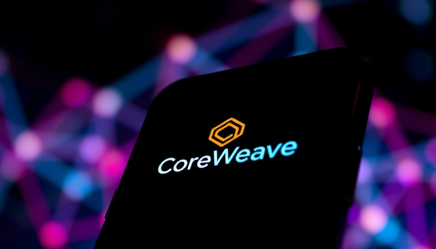 CoreWeave logo on smartphone with blurred background.