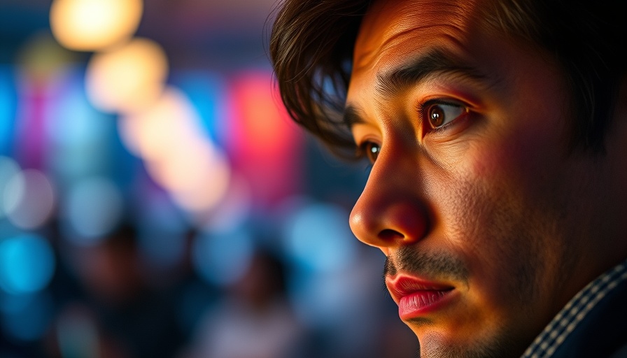 Individual looking contemplative with colorful blurred background, Microsoft AI.