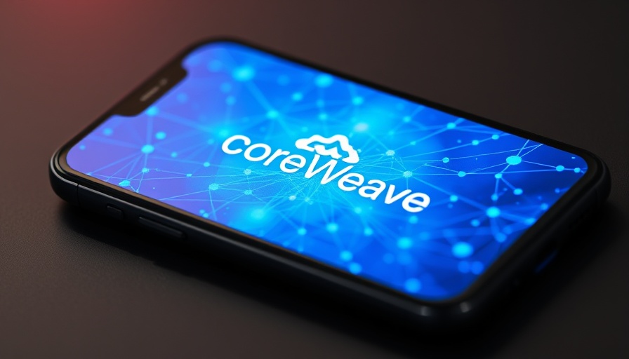 CoreWeave logo on smartphone screen, vibrant digital background, CoreWeave stock drop analysis.