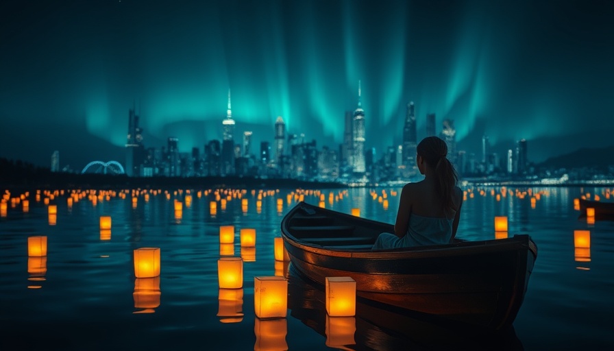 Tranquil night scene with a boat on lantern-lit lake, futuristic cityscape, NVIDIA FLUX.1 Kontext NIM Microservice.