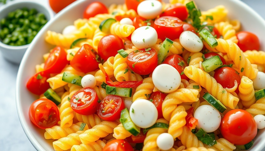 Colorful summer pasta salad, perfect side dish for BBQs.