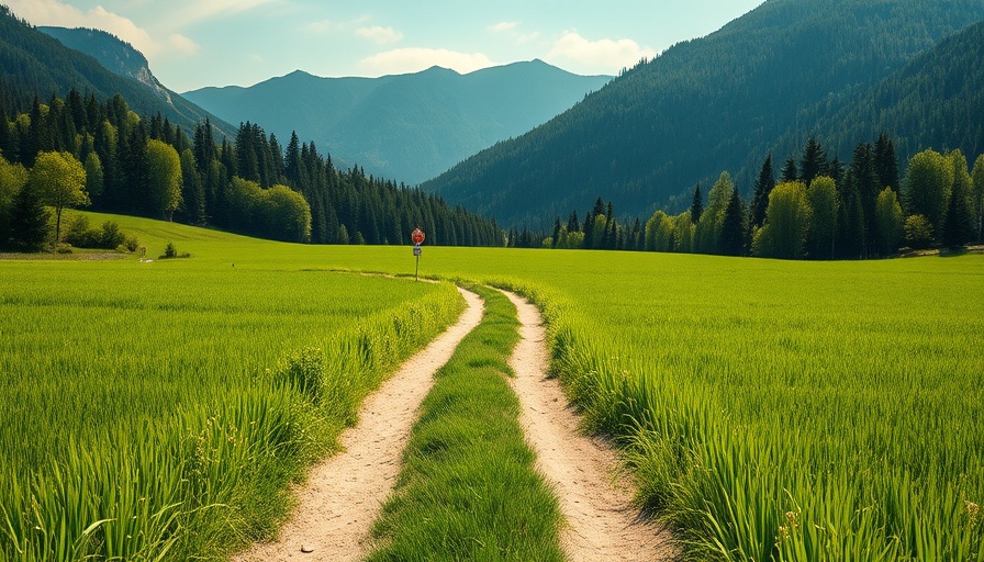 Forked path in a green landscape, symbolizing AI in planning.