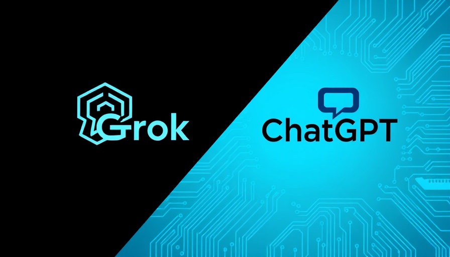 ChatGPT-5 vs Grok 4 logos on futuristic interface with circuitry background.