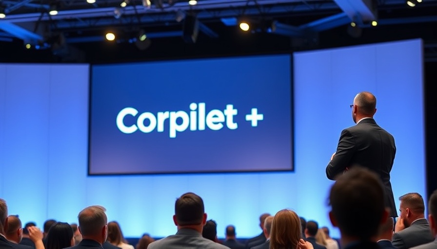 Microsoft AI presentation with speaker at Copilot + PC event.