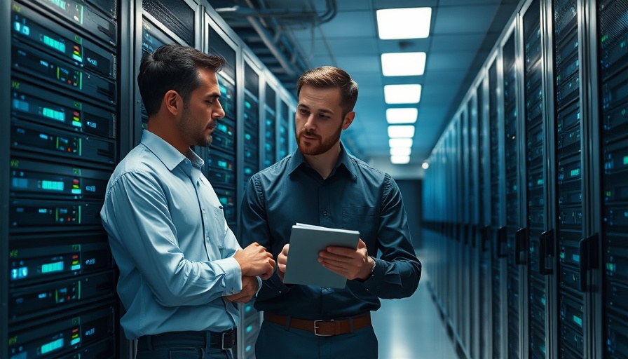 Professionals in data center analyzing server racks, tech ambience.