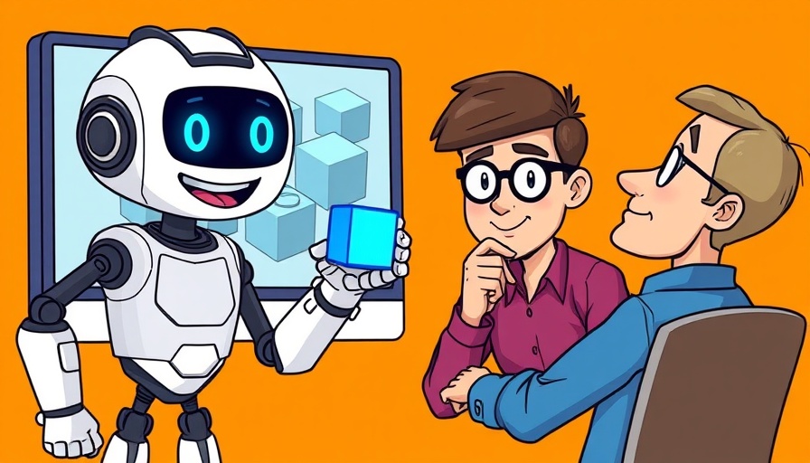 Cartoon humanoid robot with human in front of computer screen, anthropic ai