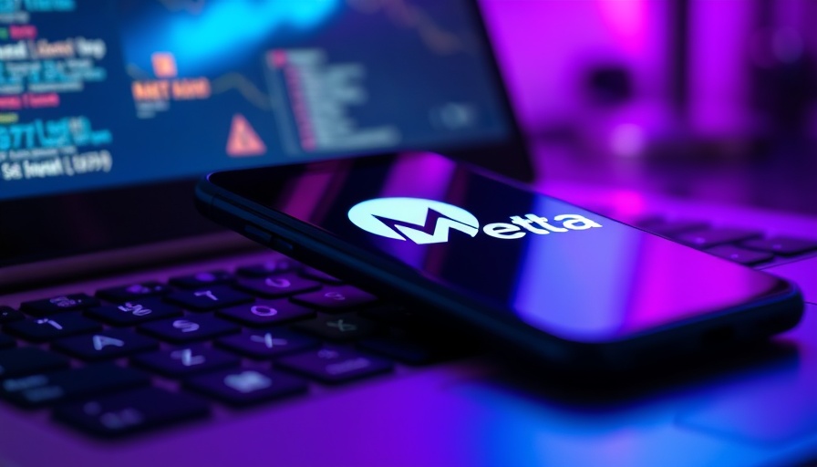 Meta logo on smartphone with colorful keyboard background, highlighting Meta AI policies investigation.