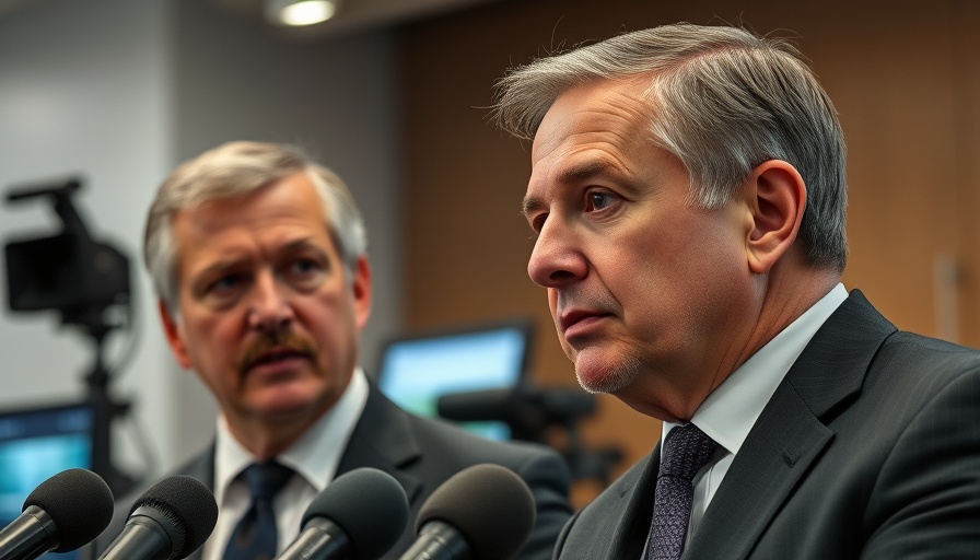 Press conference scene with speakers on technology deal