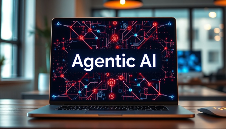 Agentic AI displayed on laptop screen with digital graphics.