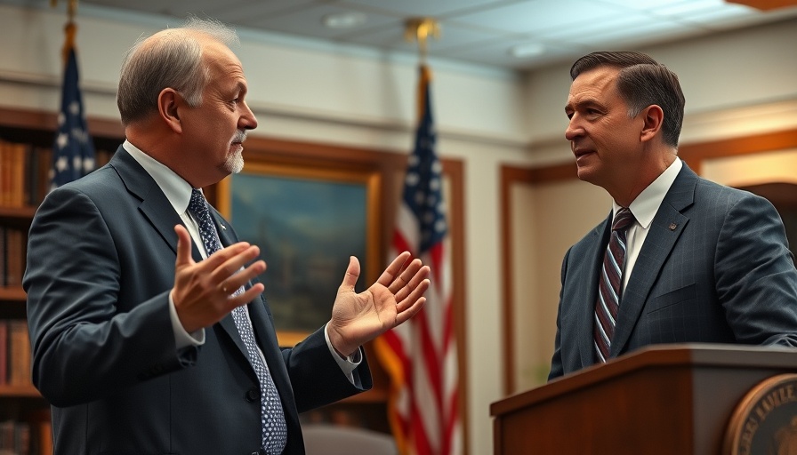 Formal meeting discussing AI deals for federal employees, two men conversing.